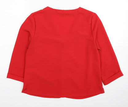 New Look Womens Red Polyester Basic Blouse Size 10 V-Neck