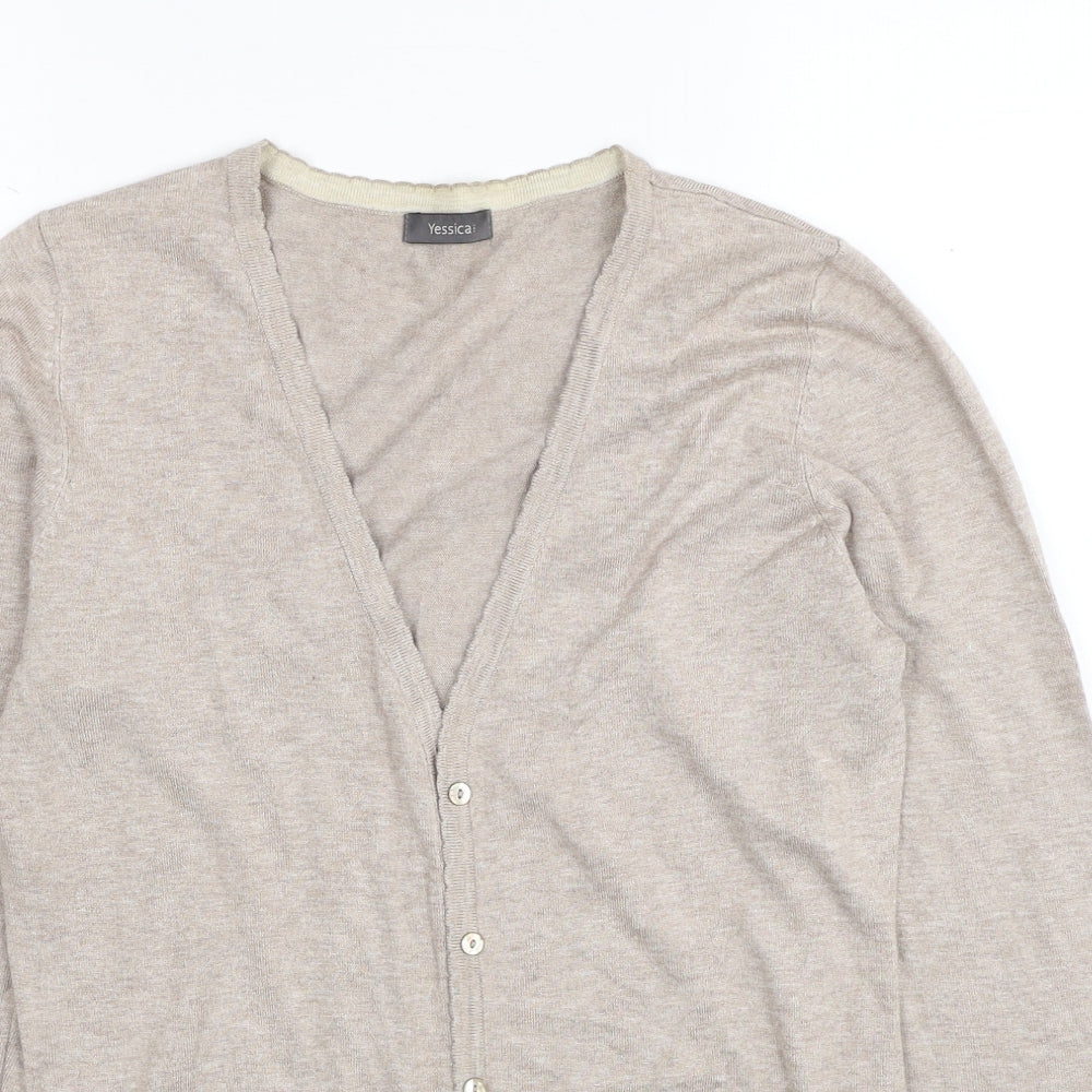 Yessica Womens Beige V-Neck Viscose Cardigan Jumper Size M