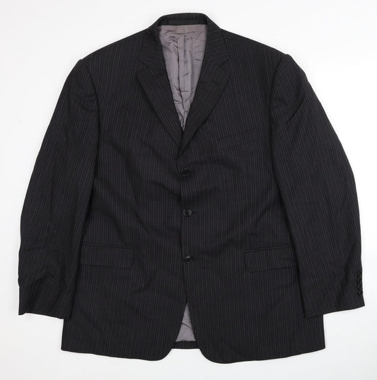 Marks and Spencer Mens Black Striped Wool Jacket Blazer Size 44