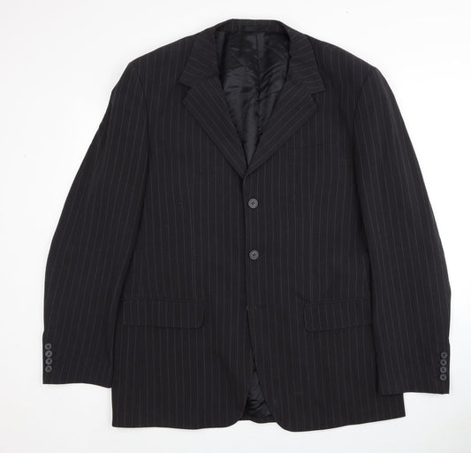 Butler & Webb Mens Black Striped Polyester Jacket Blazer Size 44