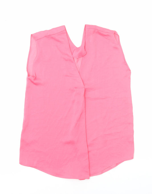 Marks and Spencer Womens Pink Polyester Basic Blouse Size 6 V-Neck