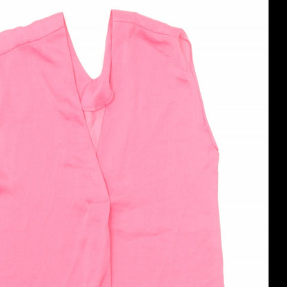 Marks & Spencer Womens Pink Polyester Basic Blouse Size 6 V-Neck