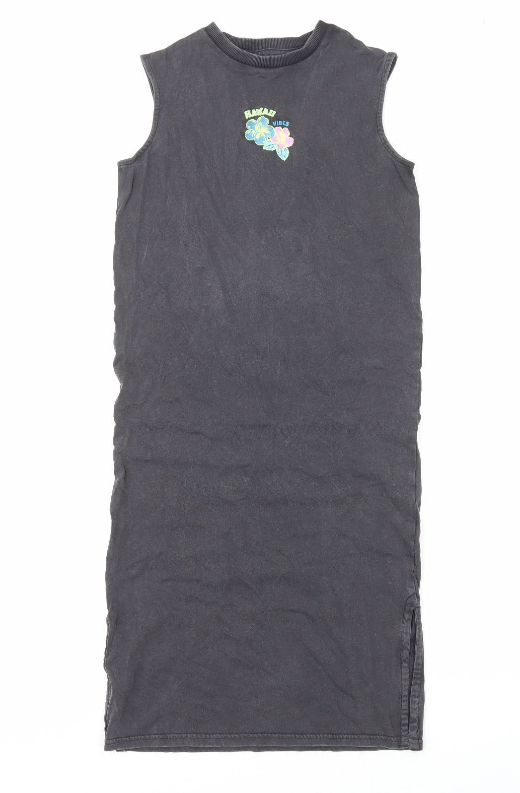 Marks and Spencer Girls Grey Cotton Tank Dress Size 7-8 Years Round Neck Pullover