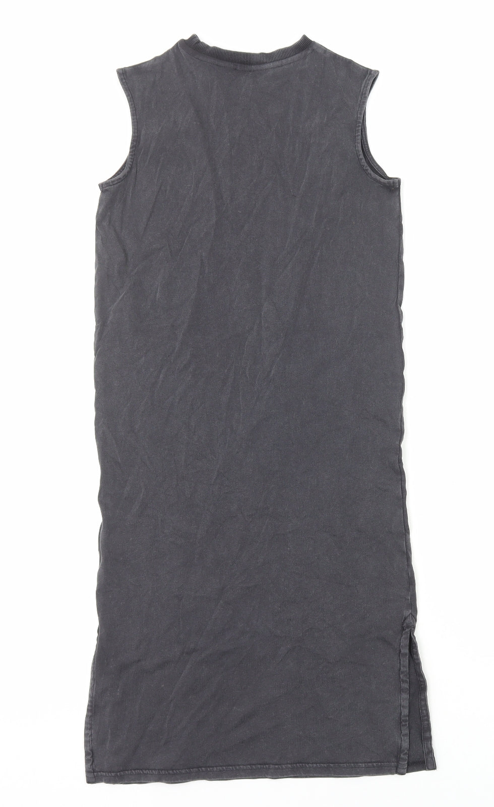 Marks and Spencer Girls Grey Cotton Tank Dress Size 7-8 Years Round Neck Pullover
