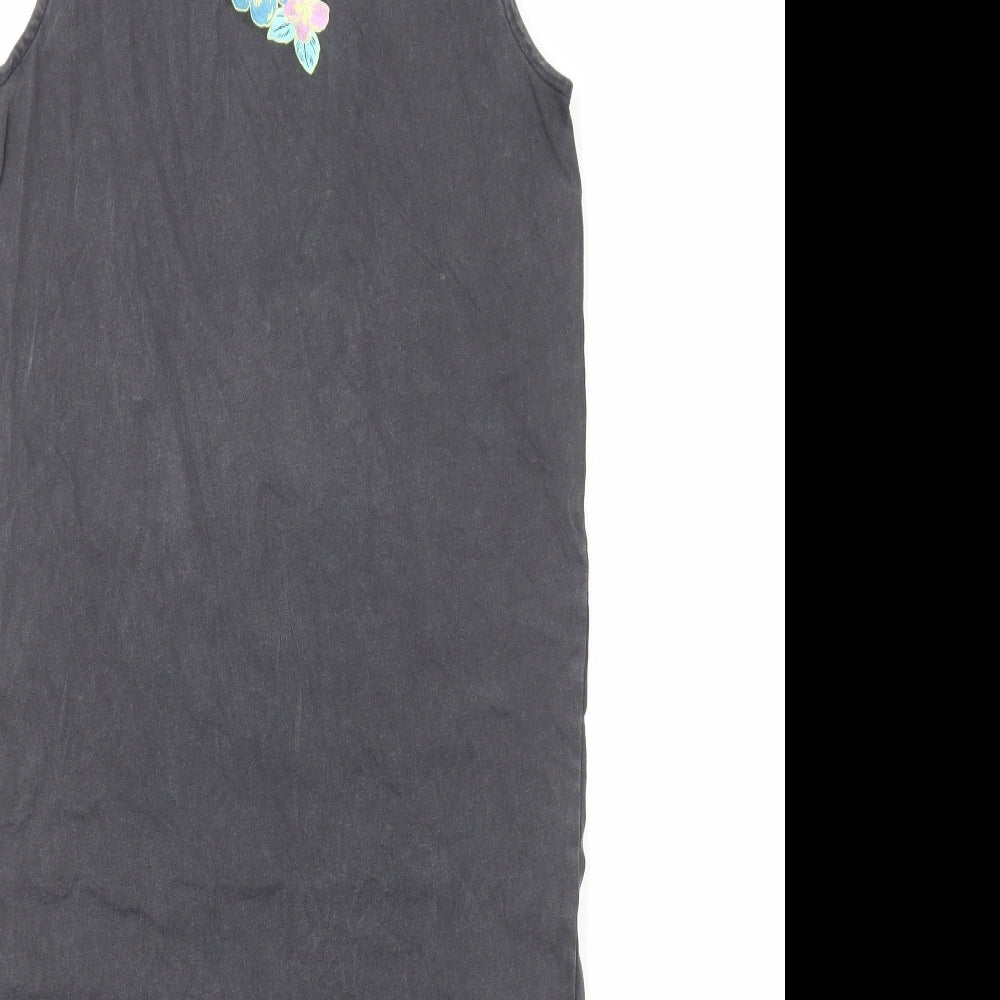 Marks and Spencer Girls Grey Cotton Tank Dress Size 7-8 Years Round Neck Pullover