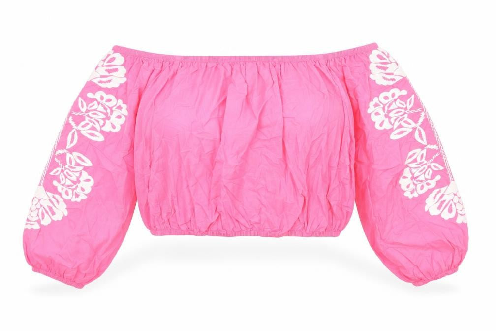 Marks & Spencer Womens Pink Cotton Cropped Blouse Size 20 Off the Shoulder - Bardot