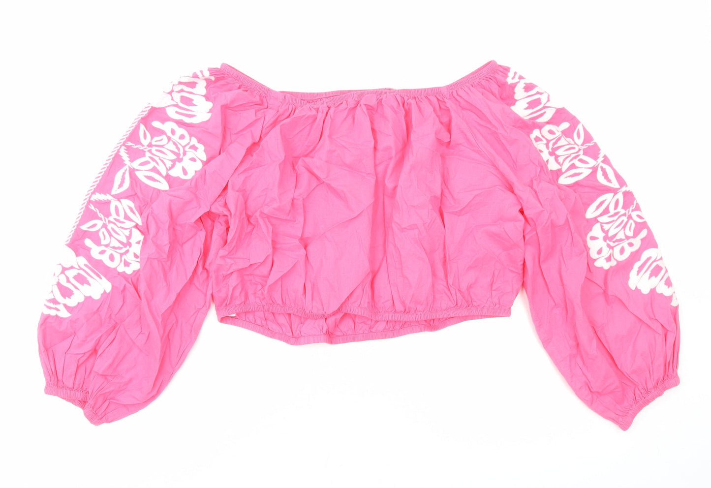 Marks and Spencer Womens Pink Cotton Cropped Blouse Size 20 Off the Shoulder - Bardot