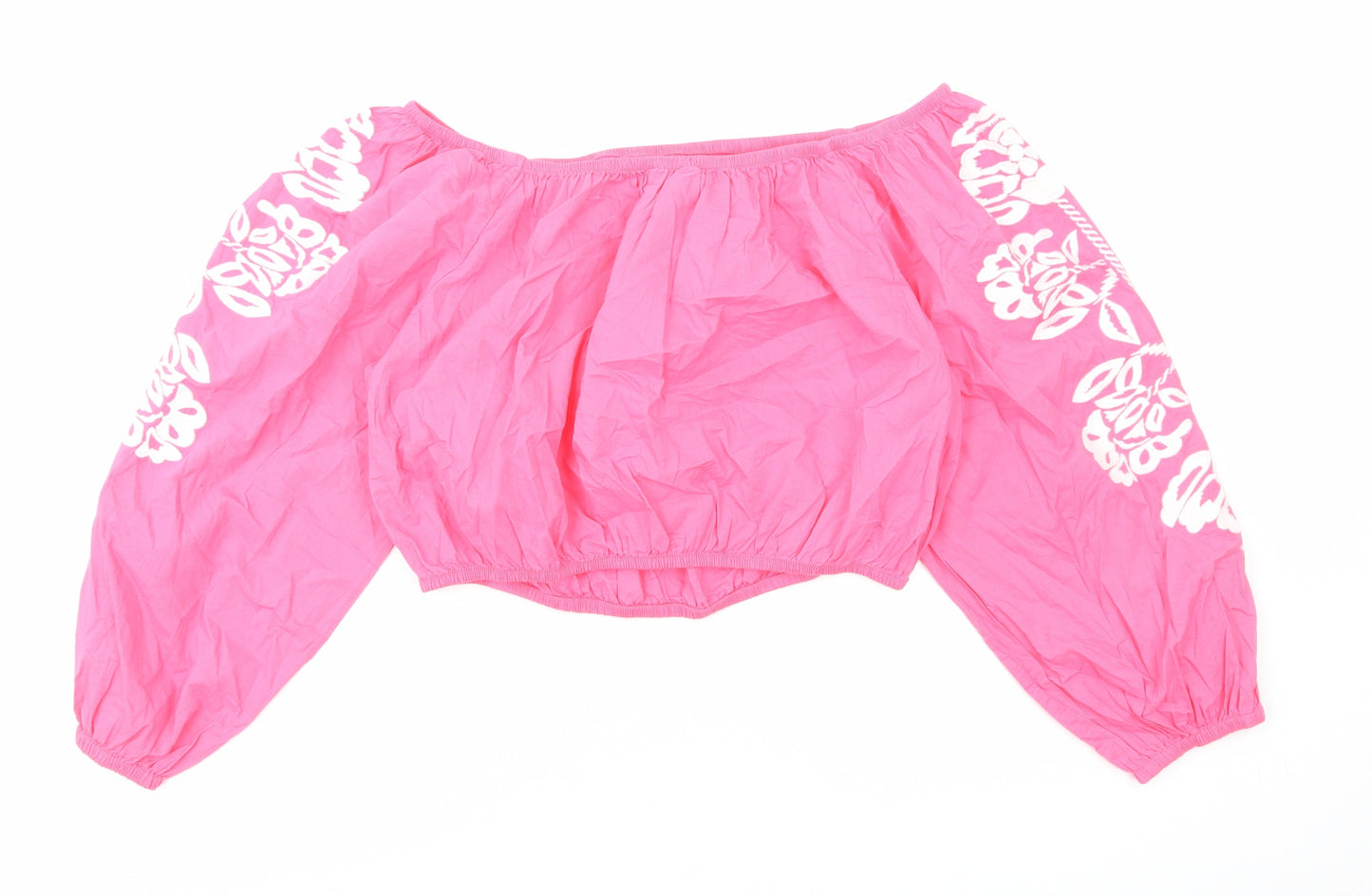 Marks and Spencer Womens Pink Cotton Cropped Blouse Size 18 Off the Shoulder - Bardot