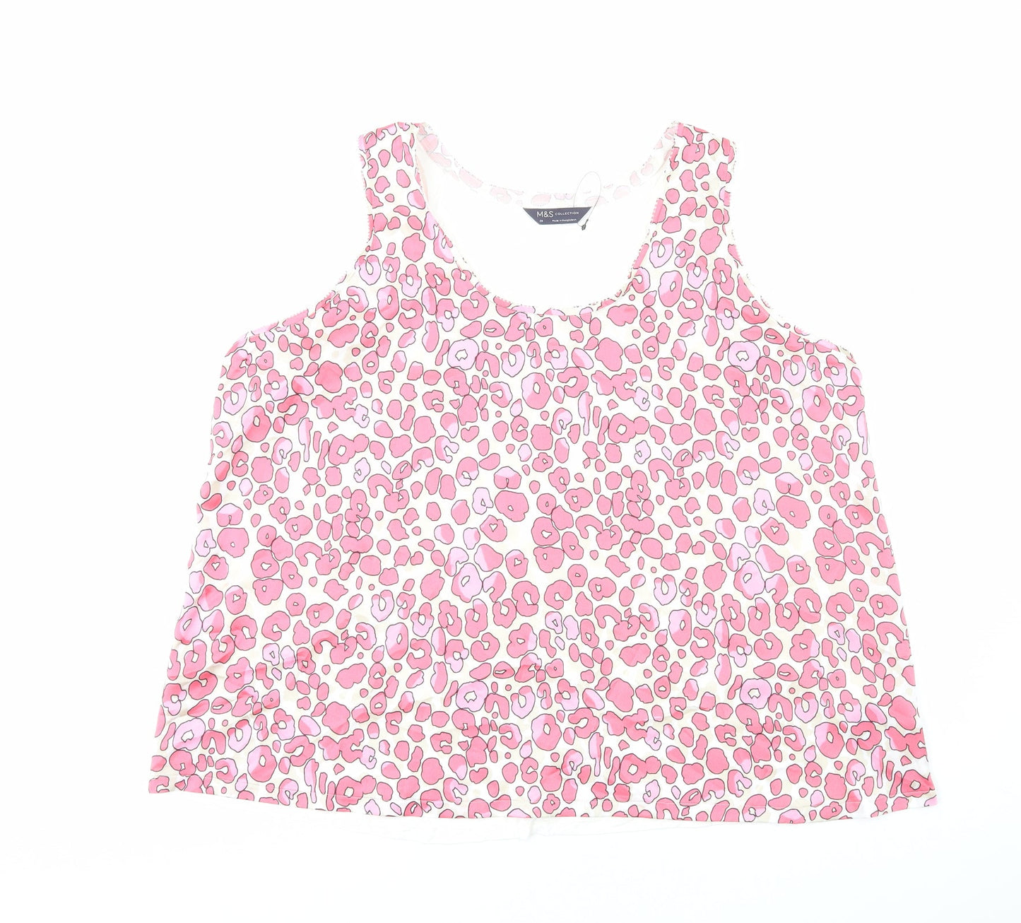 Marks and Spencer Womens Pink Animal Print Polyester Basic Tank Size 20 Scoop Neck - Leopard Print
