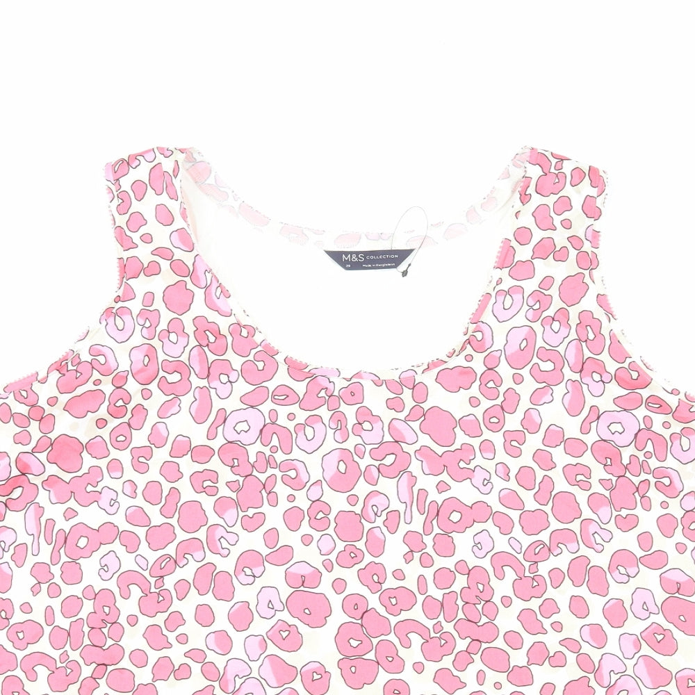 Marks and Spencer Womens Pink Animal Print Polyester Basic Tank Size 20 Scoop Neck - Leopard Print