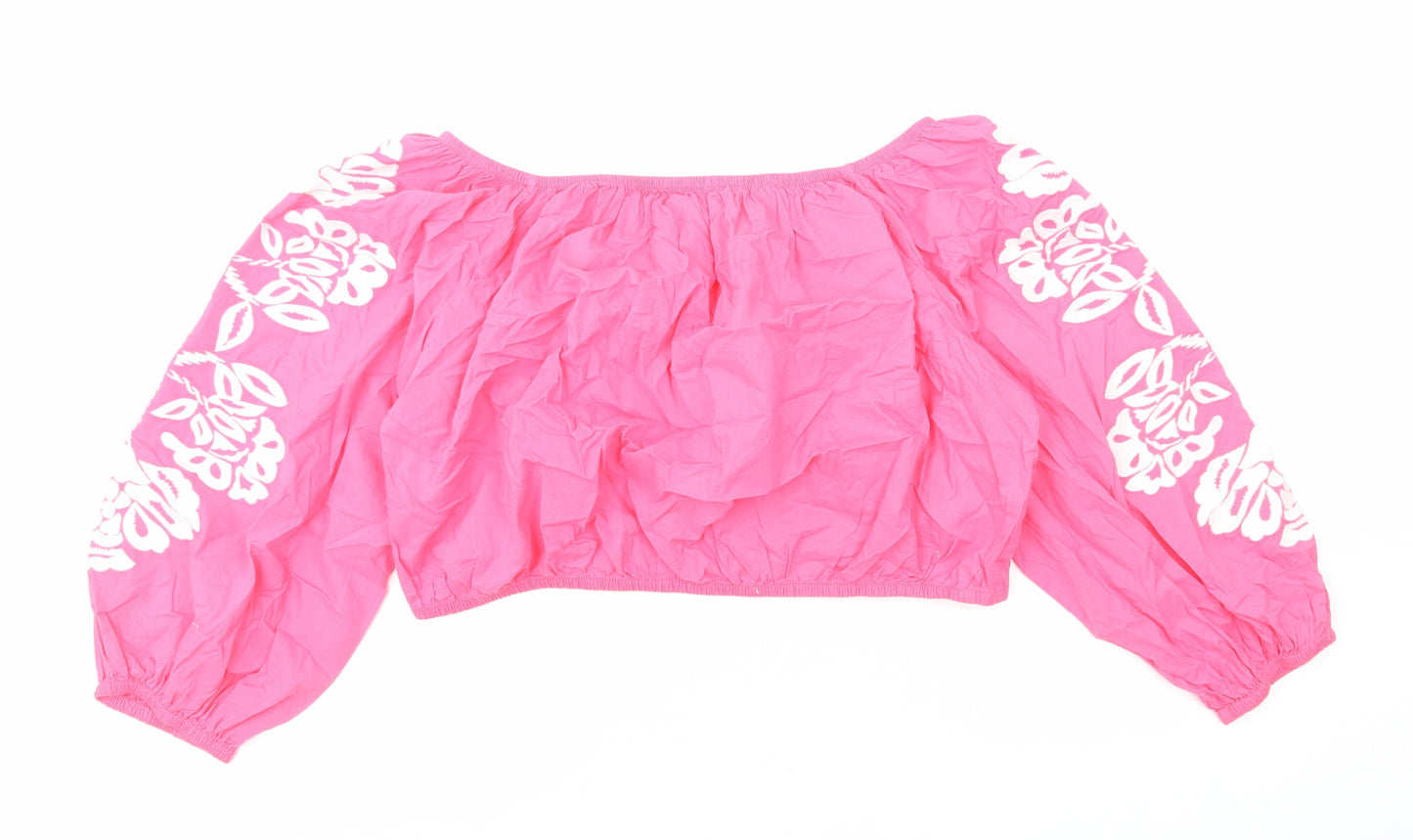 Marks and Spencer Womens Pink Cotton Cropped Blouse Size 22 Off the Shoulder - Bardot