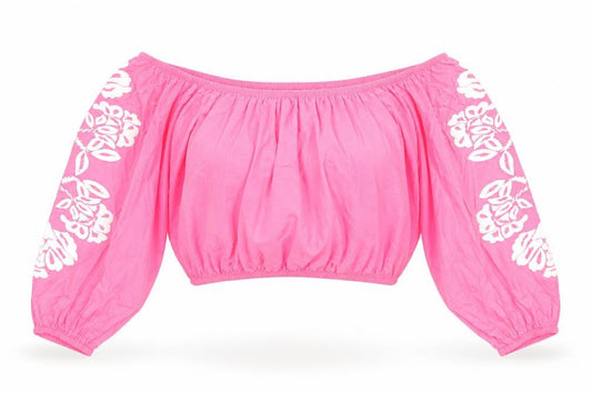 Marks and Spencer Womens Pink Cotton Cropped Blouse Size 22 Off the Shoulder - Bardot