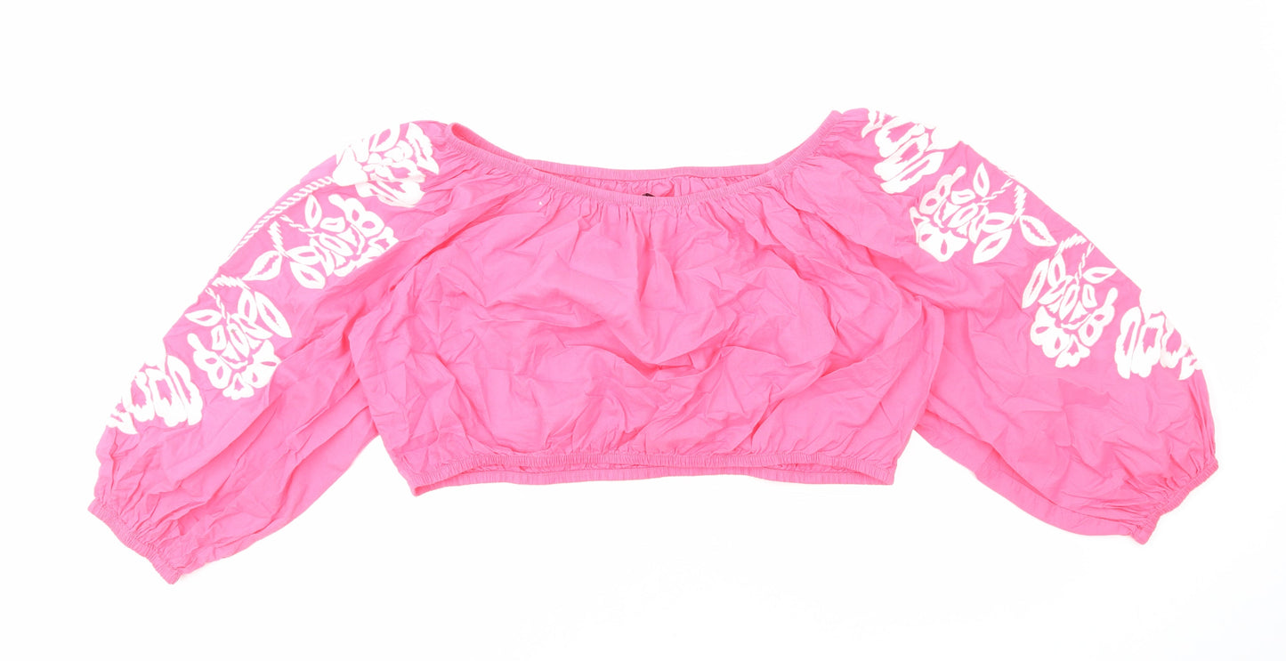 Marks and Spencer Womens Pink Cotton Cropped Blouse Size 22 Off the Shoulder - Bardot