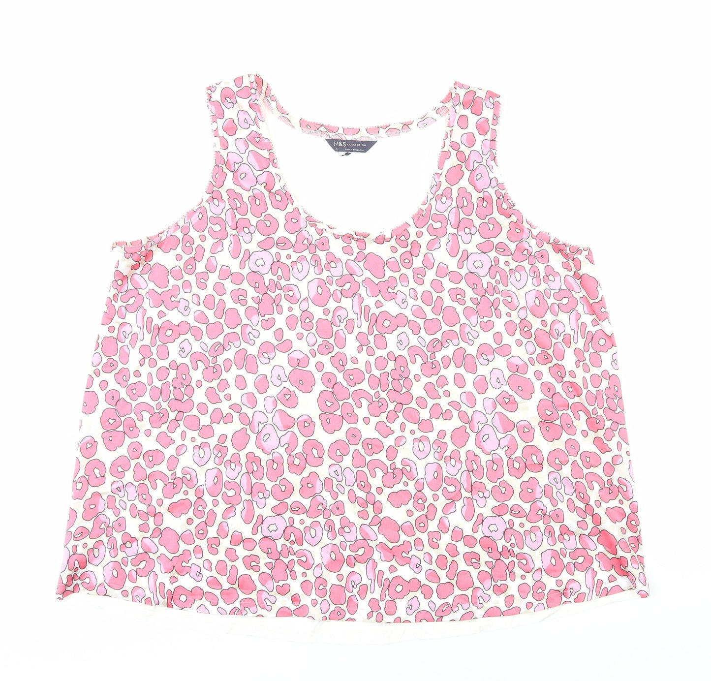 Marks and Spencer Womens Pink Animal Print Polyester Basic Tank Size 18 Scoop Neck - Leopard Print