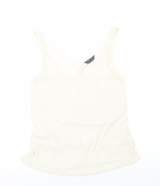 Marks and Spencer Womens Ivory Polyester Basic Tank Size 12 V-Neck