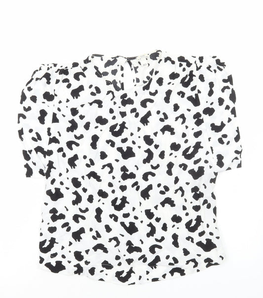 River Island Womens White Geometric Viscose Basic Blouse Size 10 Round Neck