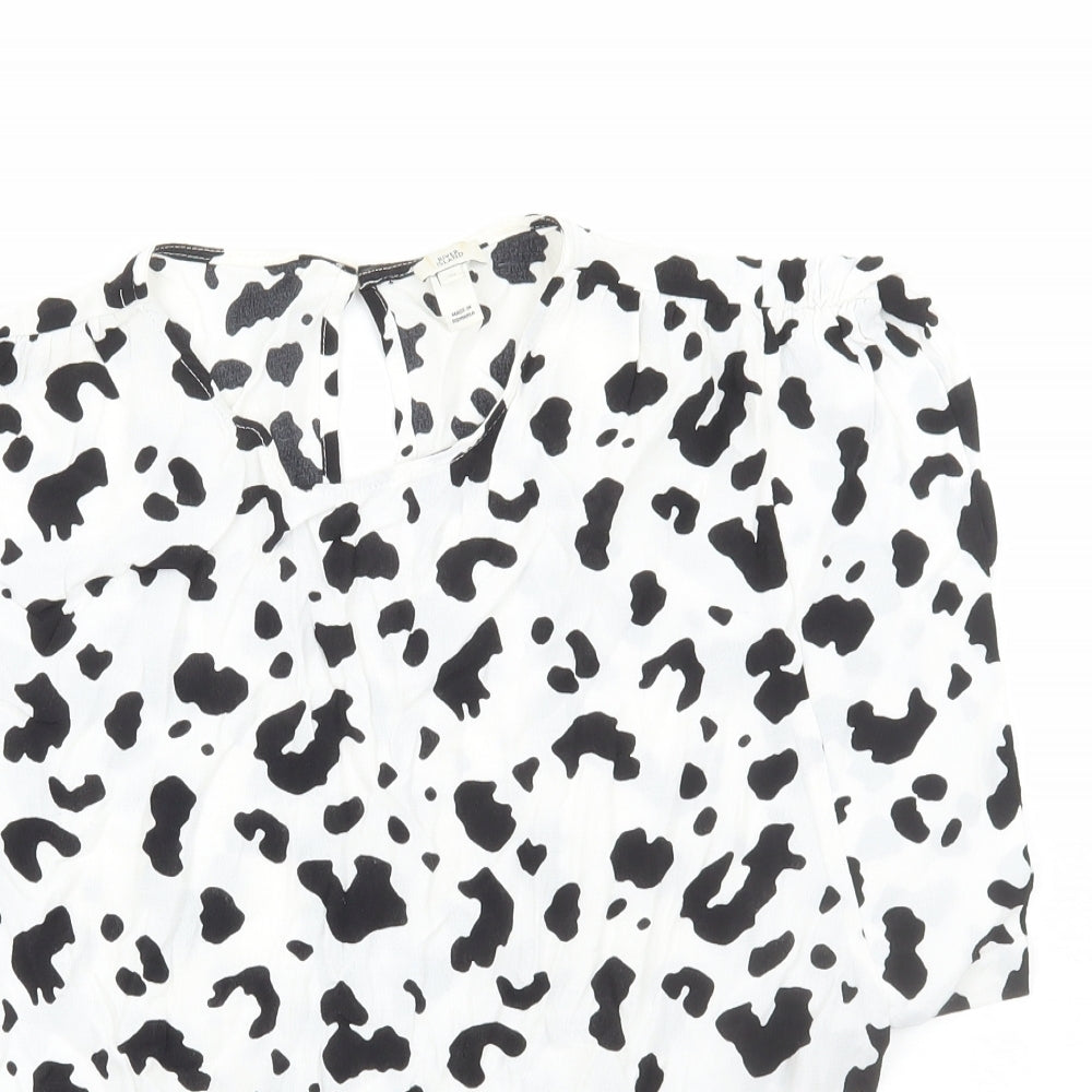 River Island Womens White Geometric Viscose Basic Blouse Size 10 Round Neck