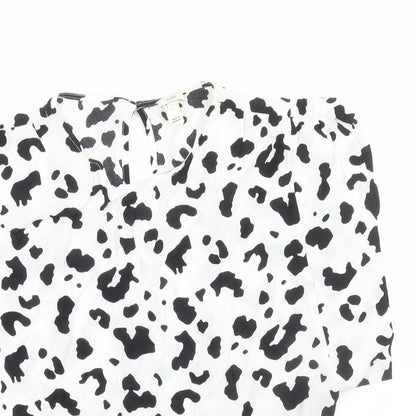 River Island Womens White Geometric Viscose Basic Blouse Size 10 Round Neck