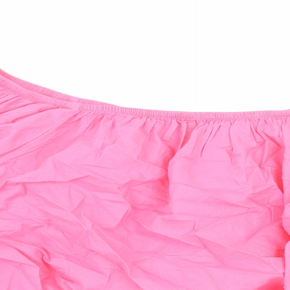 Marks and Spencer Womens Pink Cotton Cropped Blouse Size 20 Boat Neck - Flower Detail