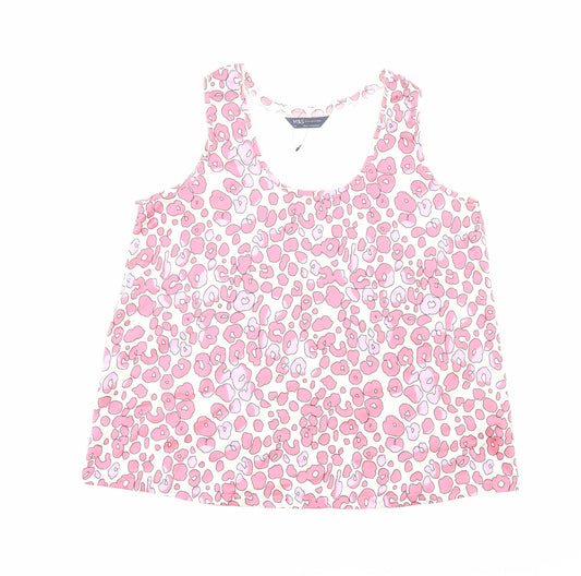 Marks and Spencer Womens Pink Animal Print Polyester Basic Blouse Size 10 Round Neck - Leopard Print