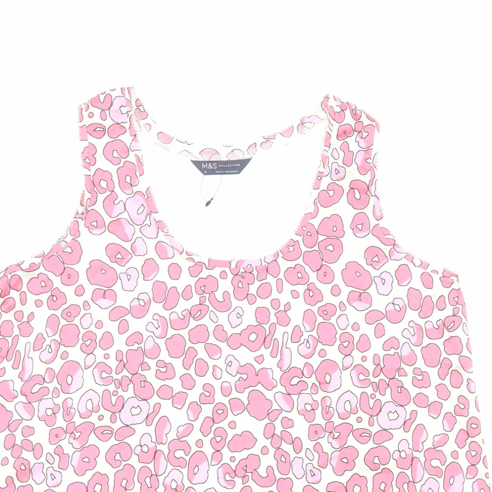 Marks and Spencer Womens Pink Animal Print Polyester Basic Blouse Size 10 Round Neck - Leopard Print