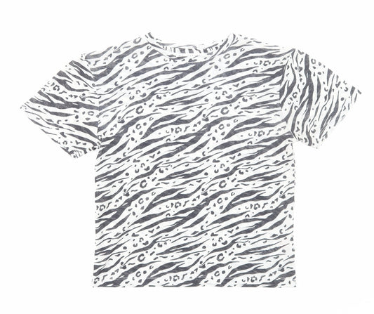Topshop Womens White Animal Print Polyester Basic T-Shirt Size 8 Round Neck - Zebra Print