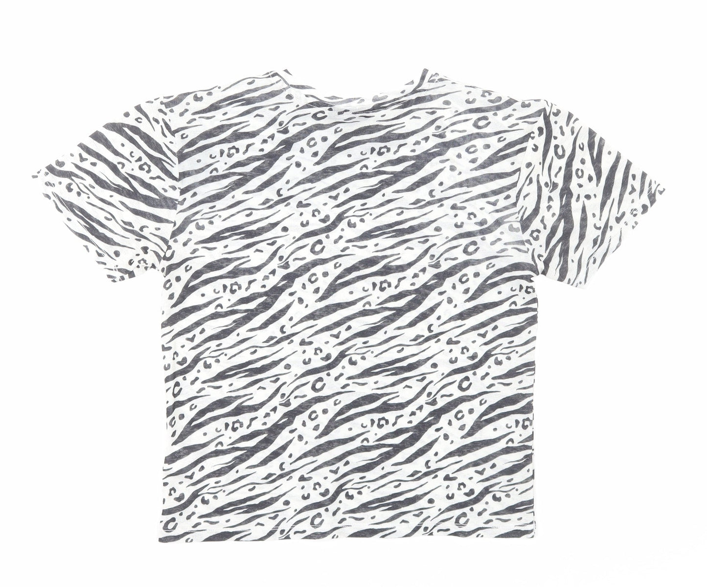 Topshop Womens White Animal Print Polyester Basic T-Shirt Size 8 Round Neck - Zebra Print