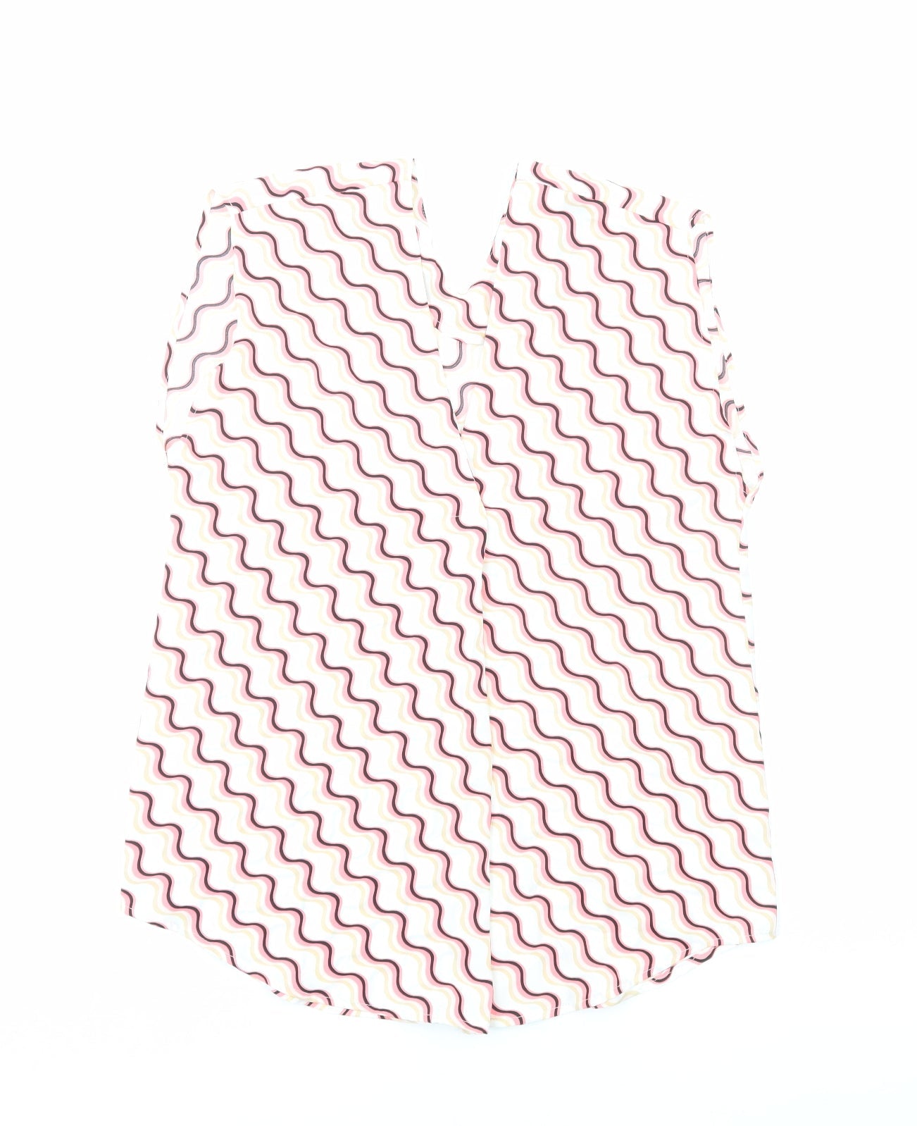 Marks and Spencer Womens Pink Geometric Polyester Basic Blouse Size 6 V-Neck