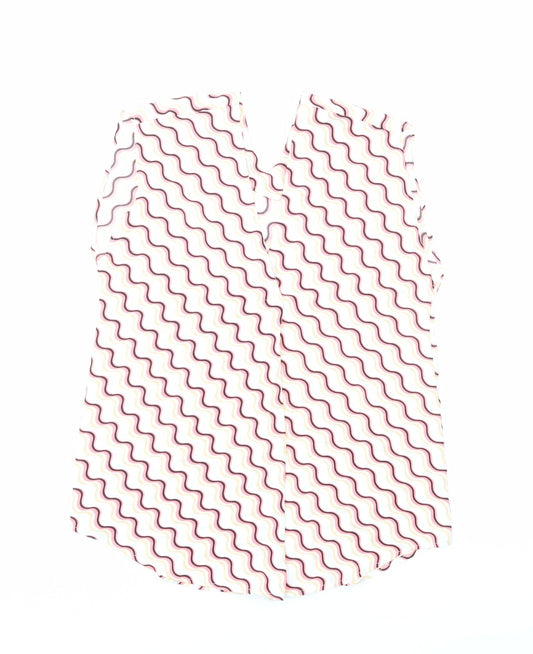 Marks and Spencer Womens Pink Geometric Polyester Basic Blouse Size 6 V-Neck