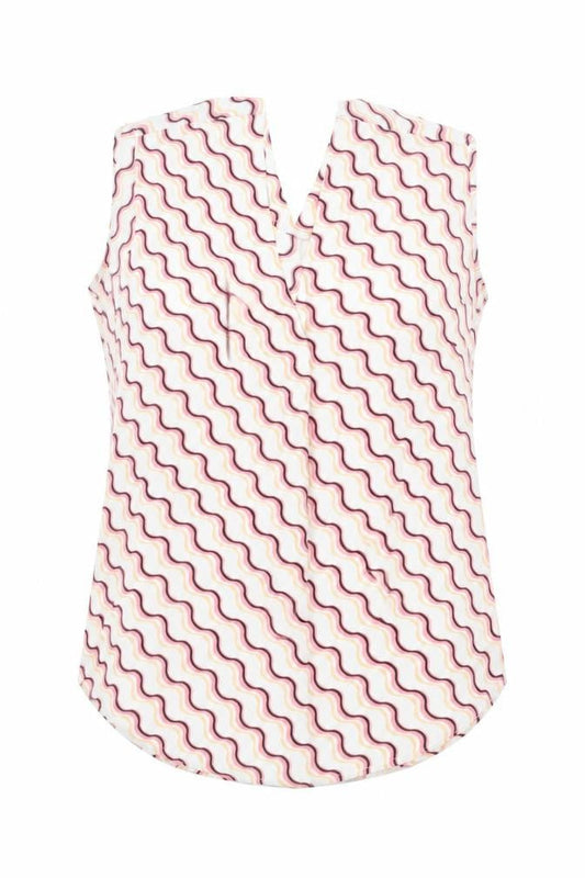 Marks and Spencer Womens Pink Geometric Polyester Basic Blouse Size 6 V-Neck