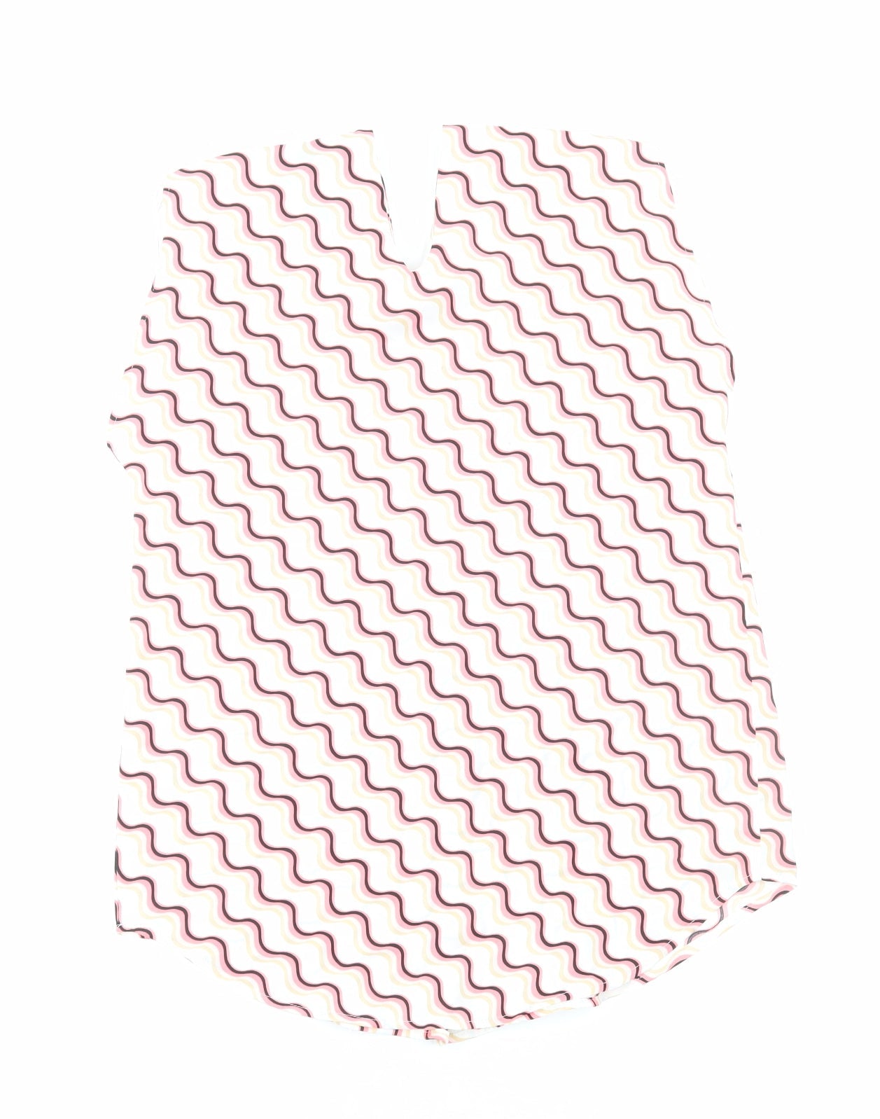 Marks and Spencer Womens Pink Geometric Polyester Basic Blouse Size 6 V-Neck