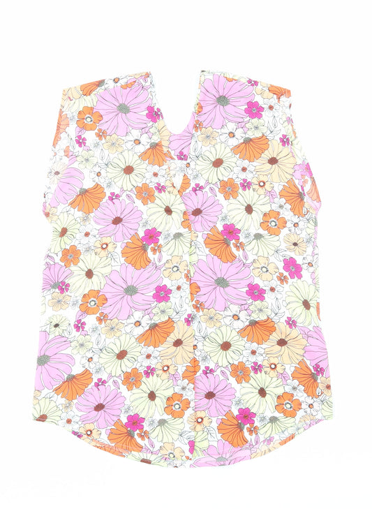 Marks and Spencer Womens Multicoloured Floral Polyester Basic Blouse Size 8 V-Neck