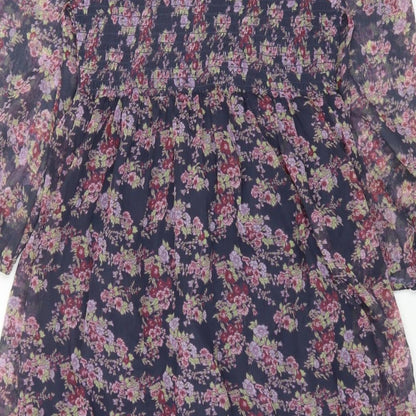 Next Womens Purple Floral Polyester A-Line Size 10 Square Neck Pullover - Shirred Top