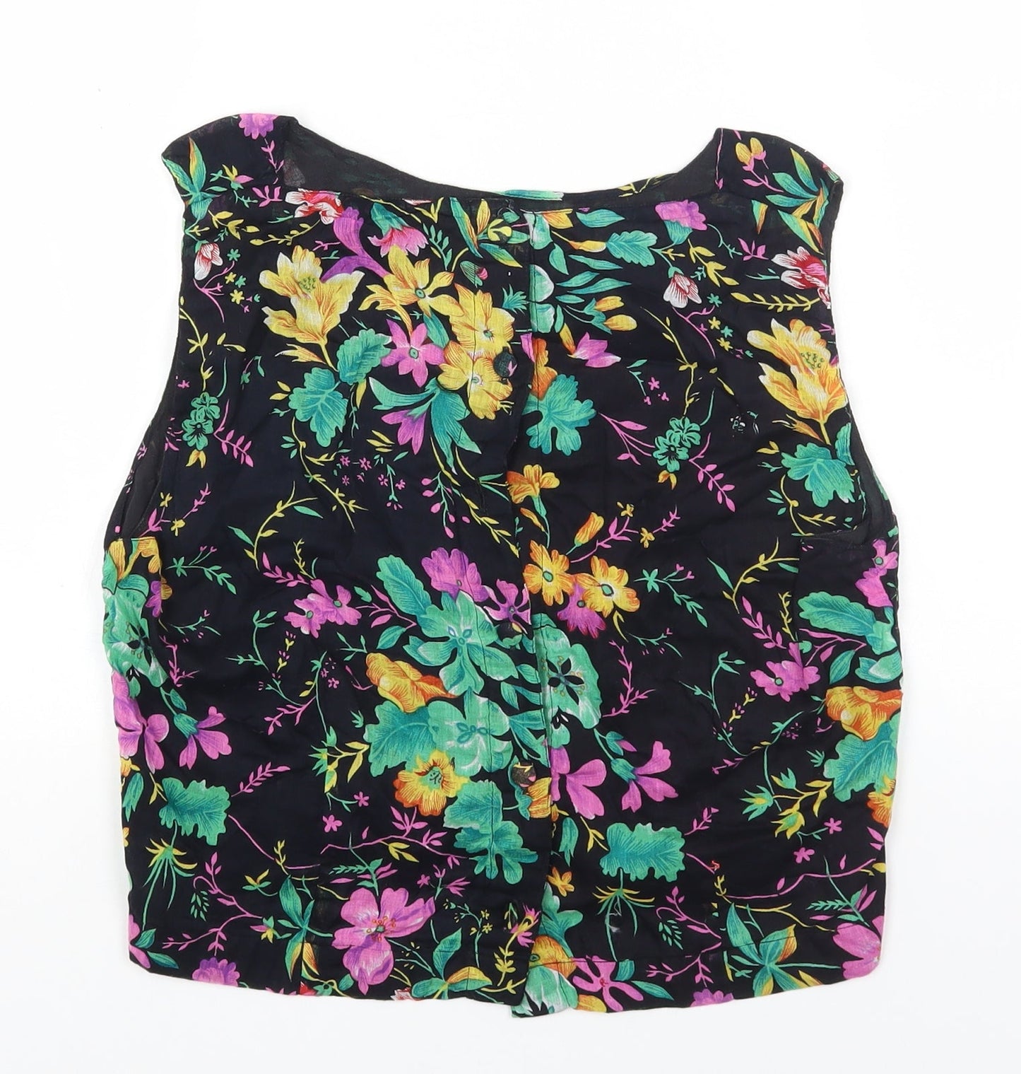 Preworn Womens Black Floral Cotton Cropped Tank Size S Boat Neck