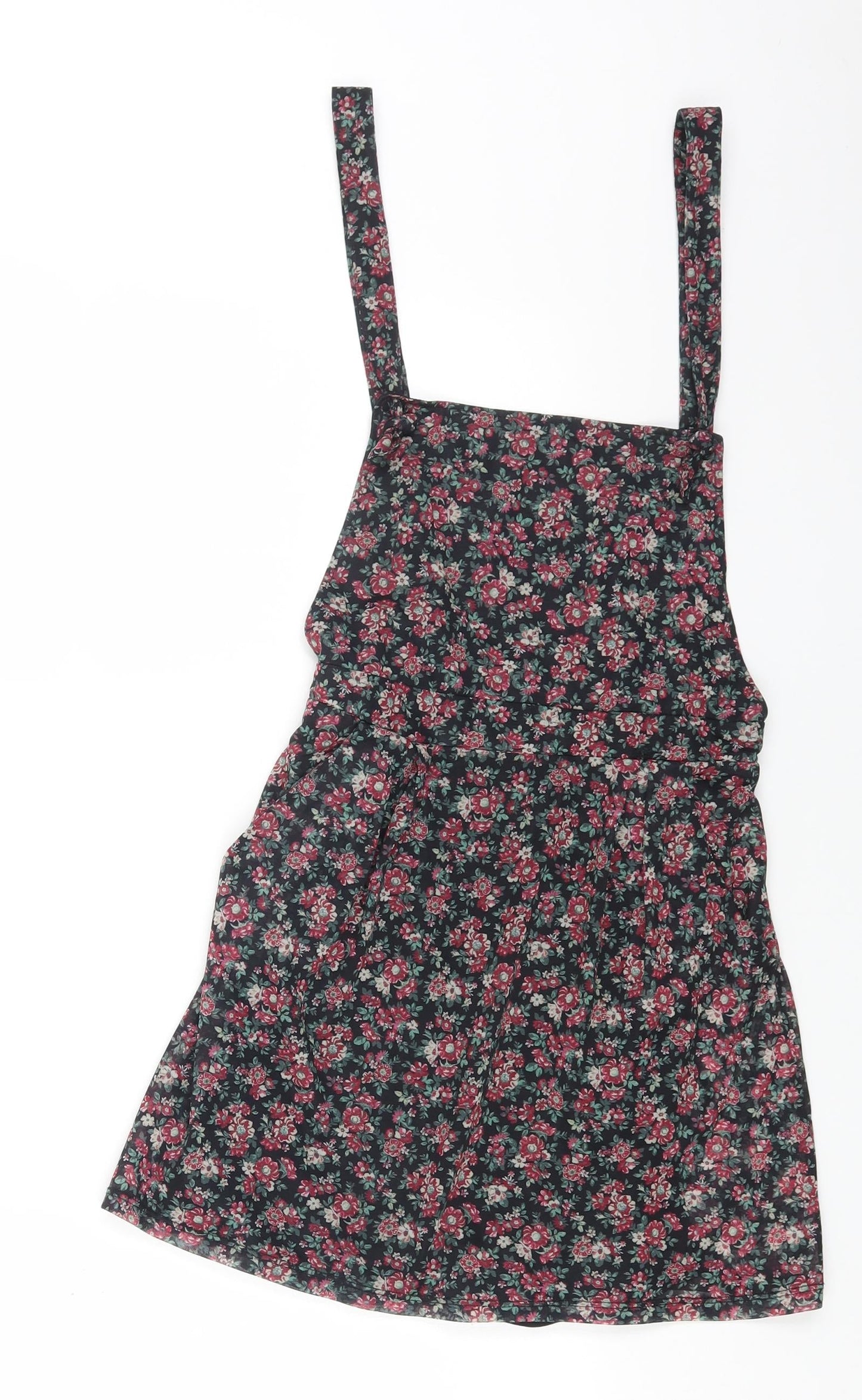 Bershka Womens Black Floral Polyester Pinafore/Dungaree Dress Size XS Scoop Neck Zip