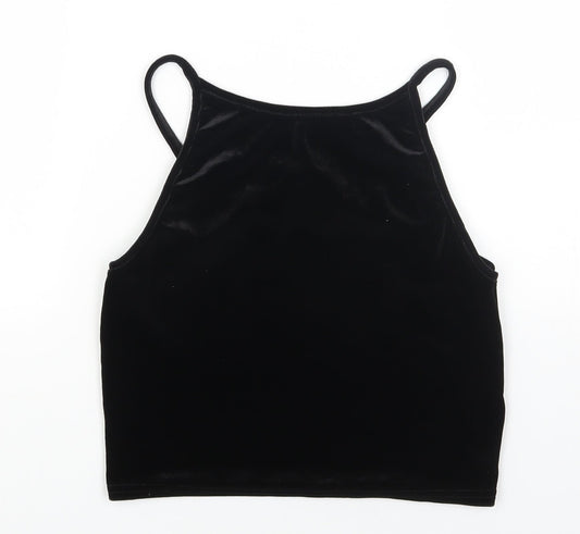 Preworn Womens Black Polyester Cropped Tank Size S Scoop Neck