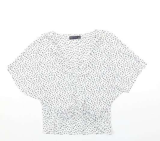 Marks and Spencer Womens White Geometric Polyester Basic Blouse Size 6 V-Neck - Knot Front