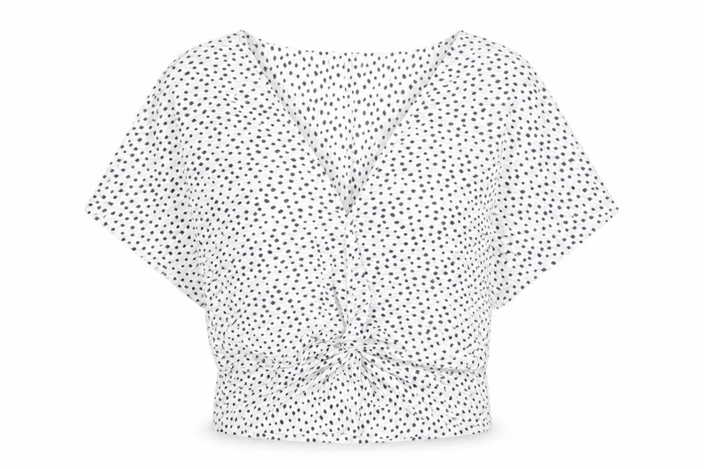 Marks & Spencer Womens White Geometric Polyester Basic Blouse Size 6 V-Neck - Knot Front