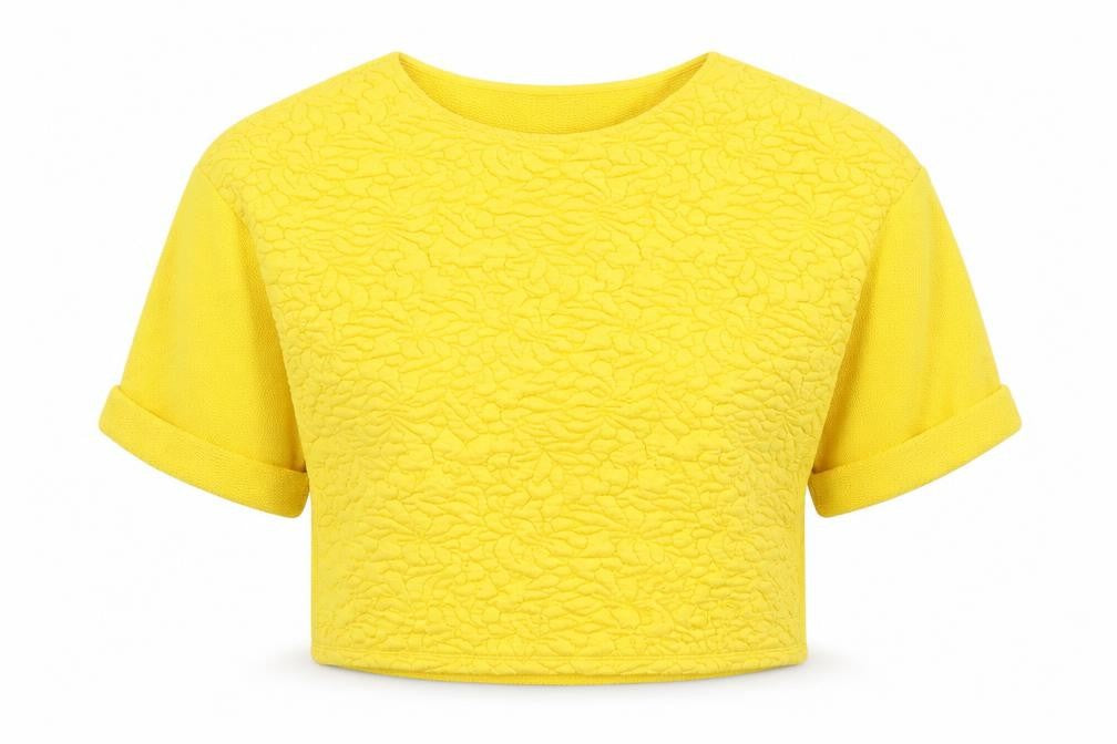 H&M Womens Yellow Round Neck Geometric Cotton Pullover Jumper Size M