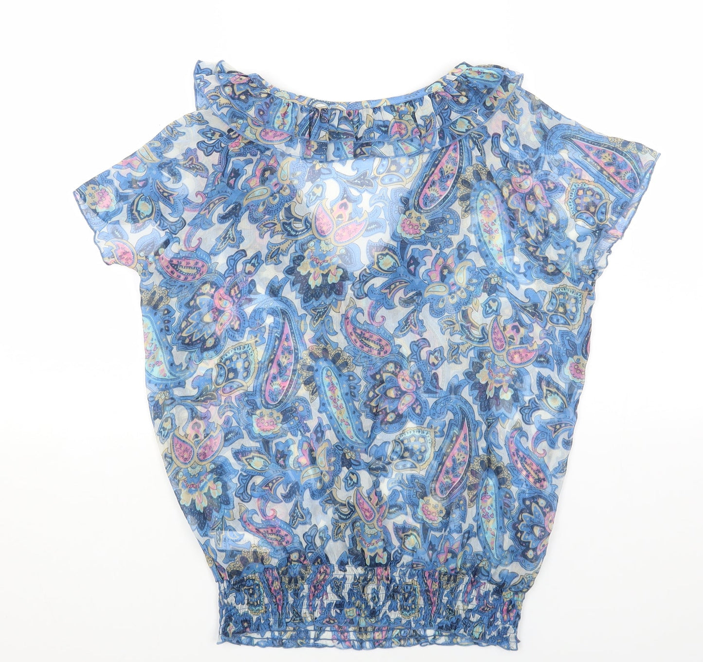 Red Herring Womens Blue Geometric Polyester Basic Blouse Size 12 V-Neck - Shirred waistline