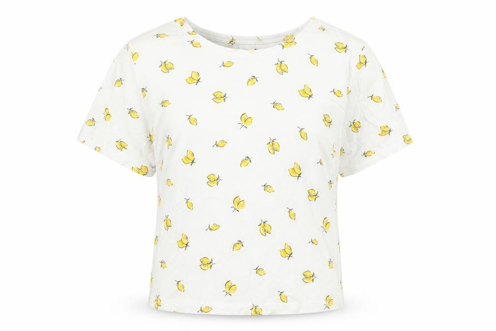 H&M Womens White Geometric Viscose Basic T-Shirt Size 4 Round Neck
