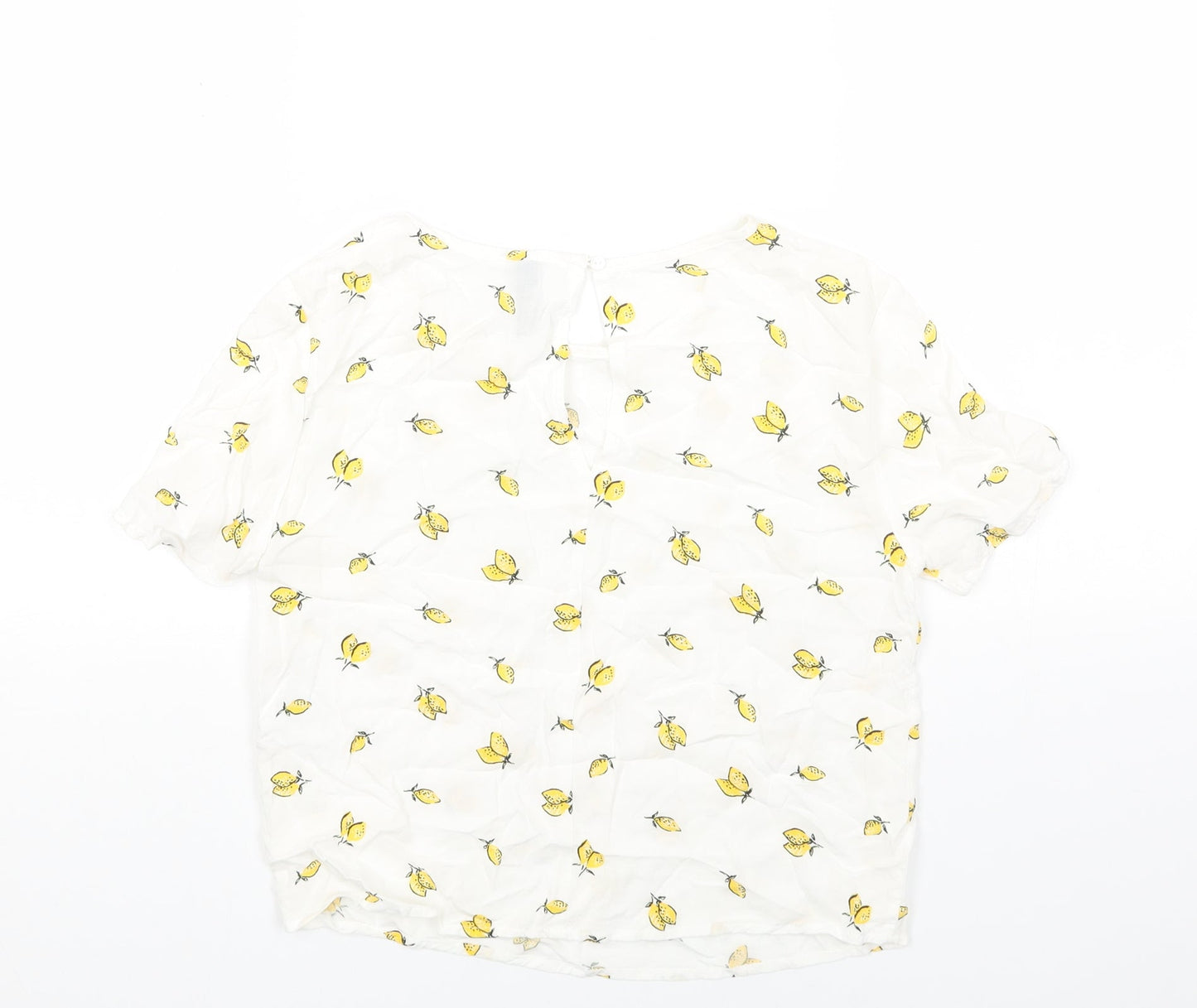 H&M Womens White Geometric Viscose Basic T-Shirt Size 4 Round Neck