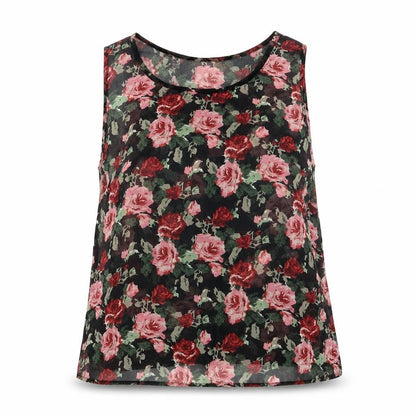 Select Womens Black Floral Polyester Basic Tank Size 10 Round Neck
