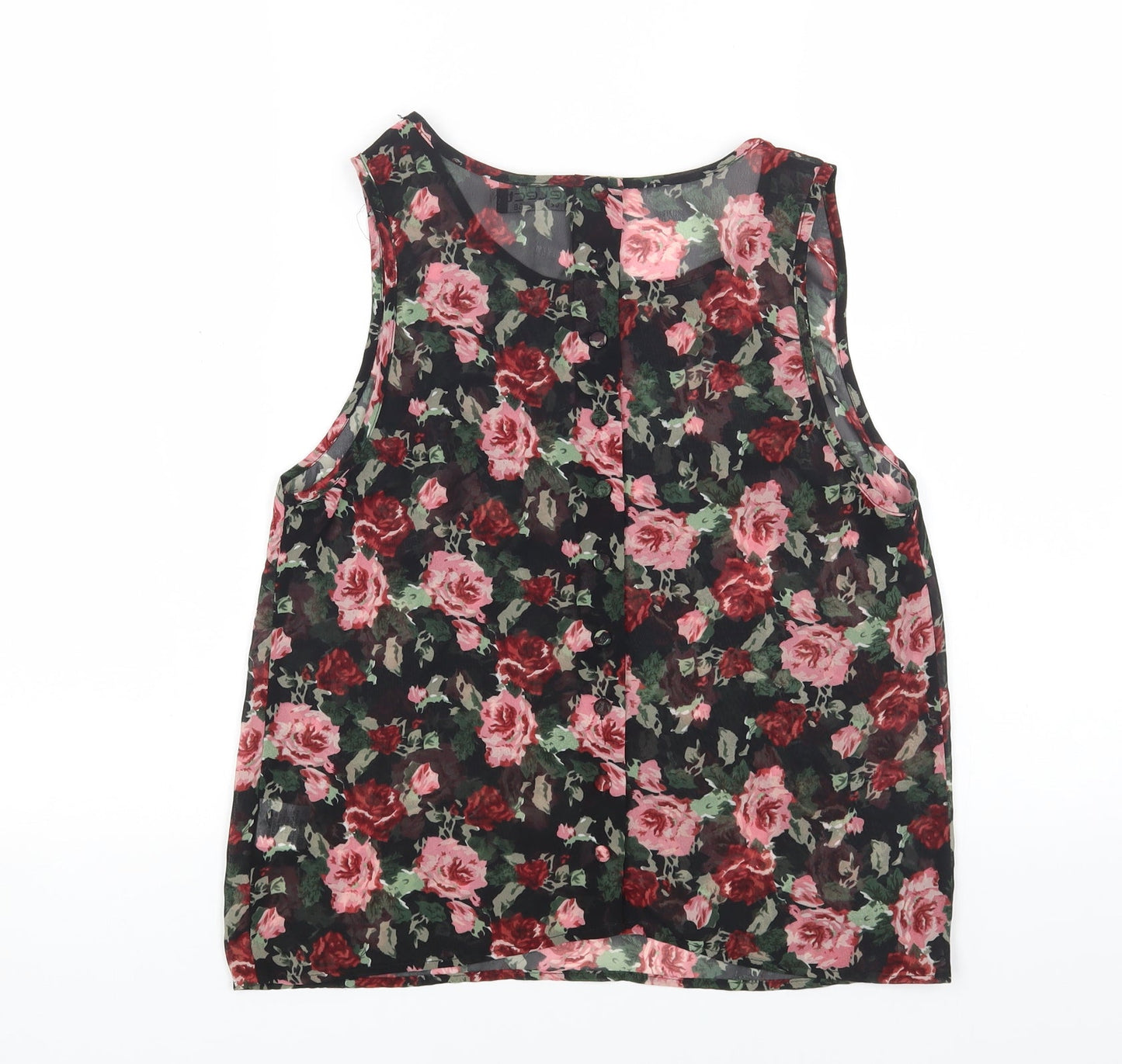 Select Womens Black Floral Polyester Basic Tank Size 10 Round Neck