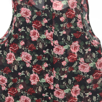 Select Womens Black Floral Polyester Basic Tank Size 10 Round Neck