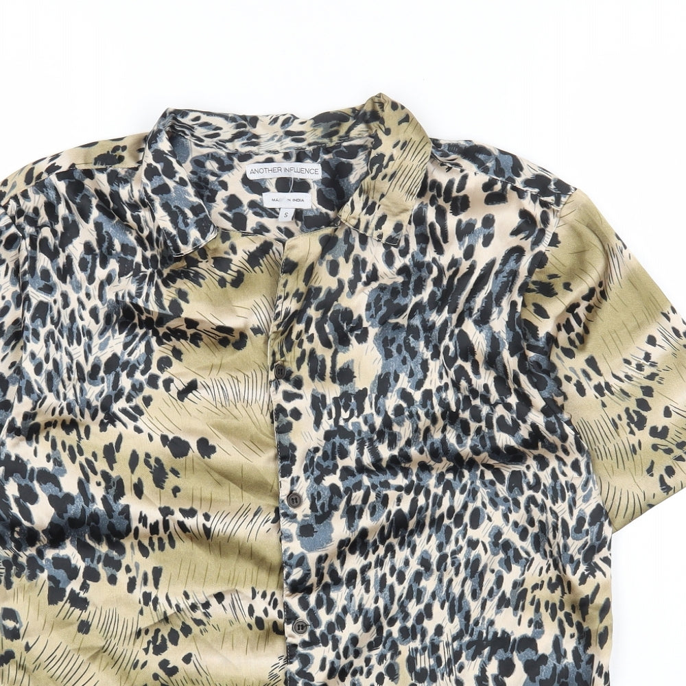 ANOTHER INFLUENCE Womens Beige Geometric Polyester Basic Button-Up Size S Collared