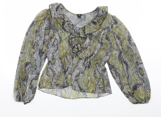 River Island Womens Grey Geometric Polyester Basic Blouse Size 12 V-Neck