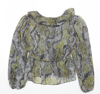 River Island Womens Grey Geometric Polyester Basic Blouse Size 12 V-Neck