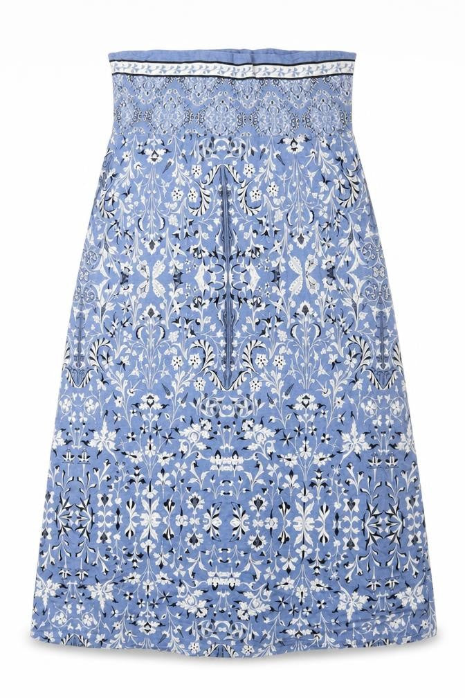 Max Studio Womens Blue Geometric Cotton A-Line Size M Square Neck Pullover
