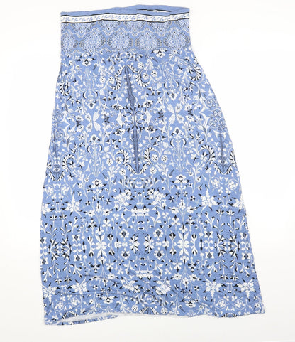 Max Studio Womens Blue Geometric Cotton A-Line Size M Square Neck Pullover